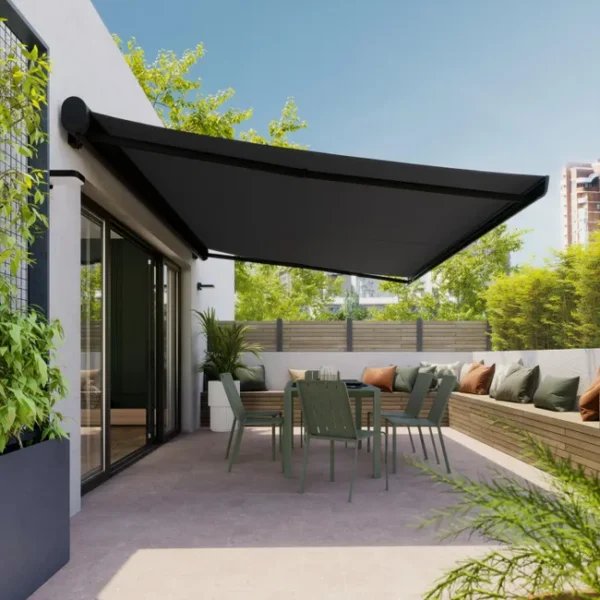 Store banne motorisé Loby XL – 4,95 x 3,5 m – Gris – Toile acrylique grise