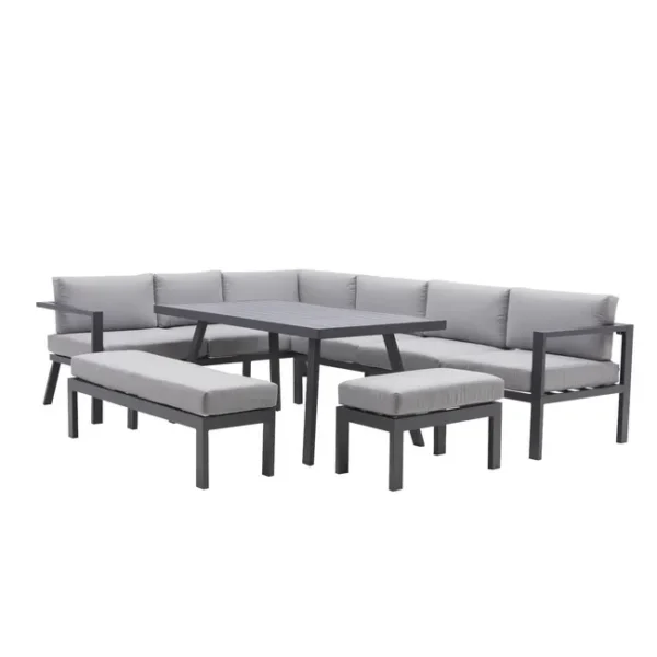 media (1) Salon de jardin d’angle NATERIAL Naxos II – Aluminium anthracite – 10 places