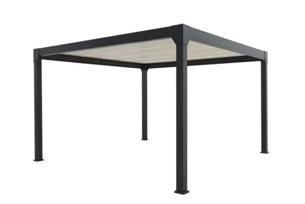 Pergola bioclimatique autoportante Ménéa – Aluminium noir – 12 m² – LED intégrées