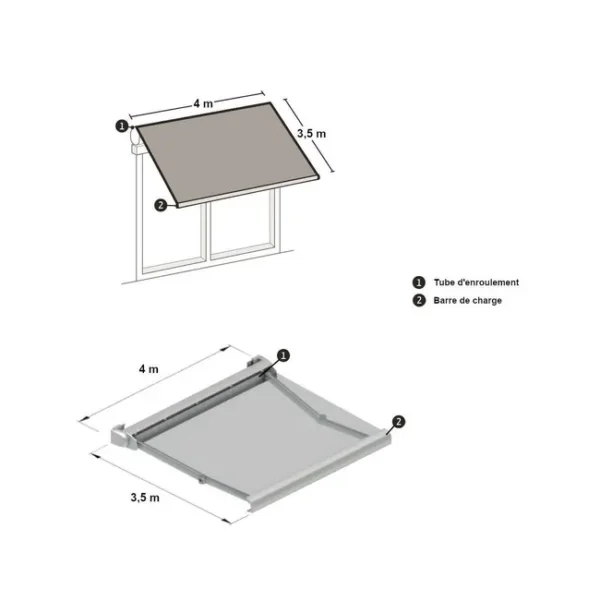 Store banne motorisé Aix2 XL – 4 x 3,5 m – Gris – Toile acrylique gris carbone