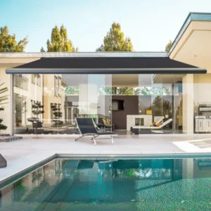 Store banne motorisé Aix2 XL – 4 x 3,5 m – Gris – Toile acrylique gris carbone