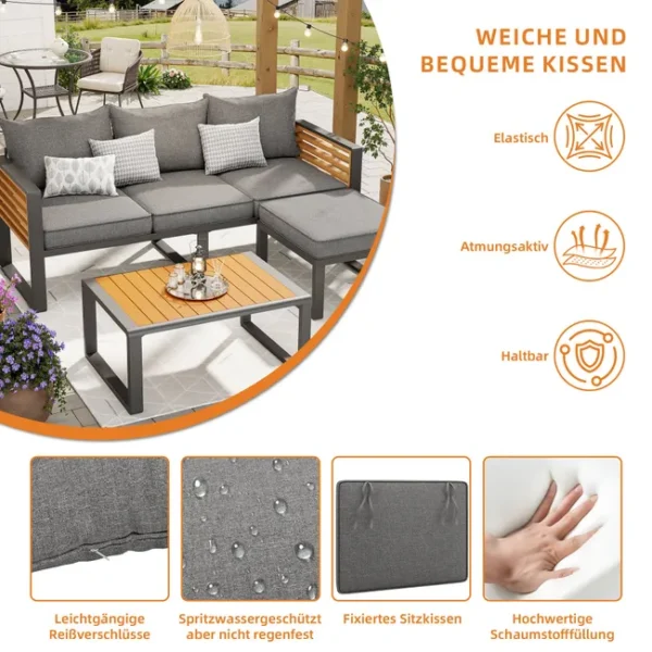 Salon de jardin inclinable – 6 à 8 places – Structure en fer – Gris