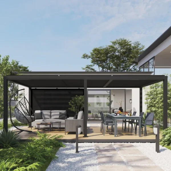 Pergola bioclimatique autoportante Clima – Aluminium gris anthracite – 17,17 m²