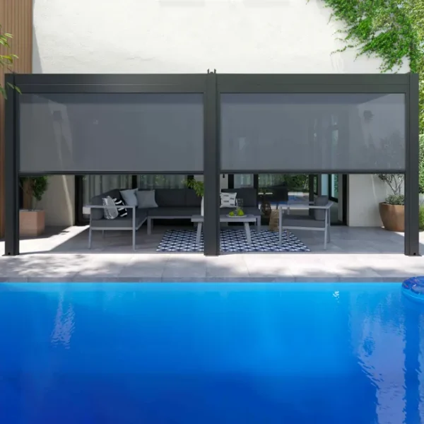 Pergola bioclimatique autoportante – Aluminium gris – 18 m²