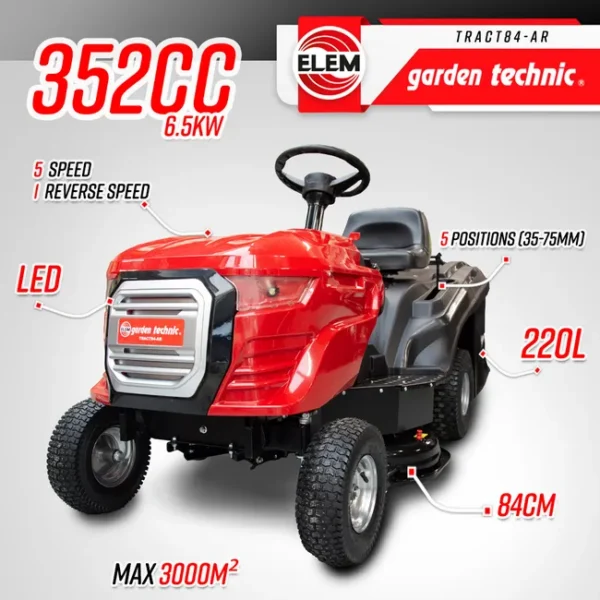 media (2) Tracteur tondeuse Elem Garden – 352 cm³ – Largeur de coupe 84 cm
