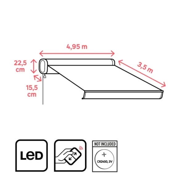 media (3) Store banne motorisé Loby XL – Gris – 4,95 x 3,5 m – Avec éclairage LED