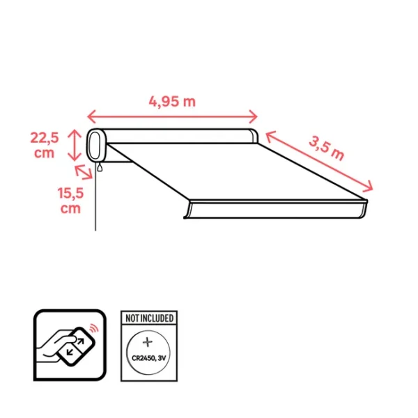Store banne motorisé Loby XL – 4,95 x 3,5 m – Gris – Toile acrylique grise