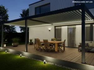 media Pergola bioclimatique adossée Gris en Aluminium 32.0 m
