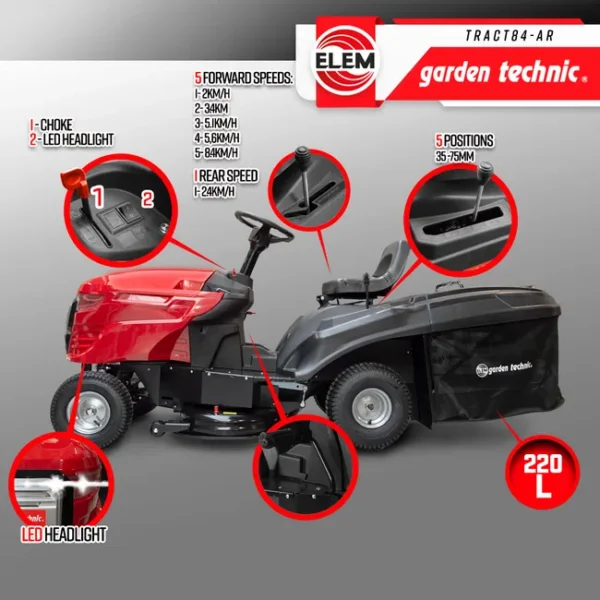media (4) Tracteur tondeuse Elem Garden – 352 cm³ – Largeur de coupe 84 cm