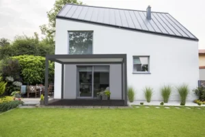 Pergola bioclimatique autoportante Osaka – Aluminium gris anthracite – 12,15 m²