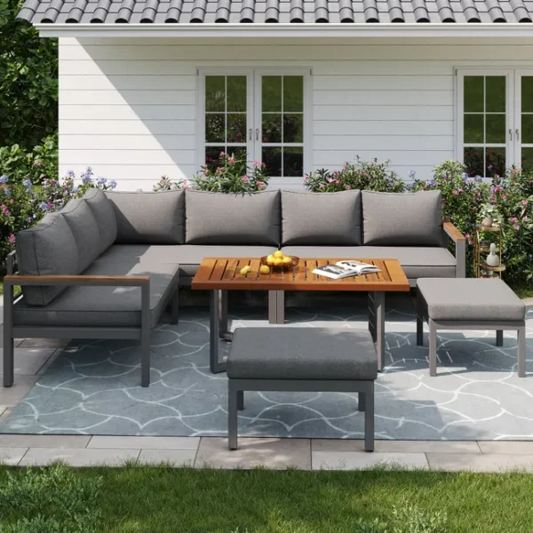 Salon bas de jardin – Métal gris – 8 personnes