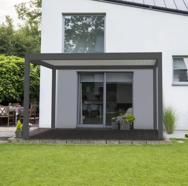 Pergola bioclimatique autoportante Osaka – Aluminium gris anthracite – 12,15 m²