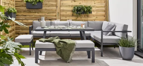 media Salon de jardin d’angle NATERIAL Naxos II – Aluminium anthracite – 10 places