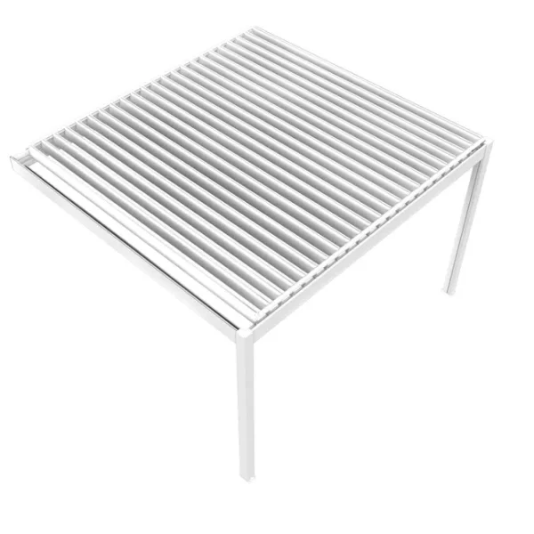 Pergola bioclimatique XENON perpendiculaire – Aluminium blanc RAL 9010 – 4,10 x 3,50 m – LED intégrées