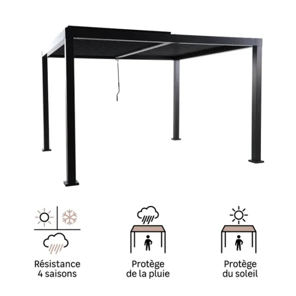 Pergola bioclimatique autoportante Clima – Aluminium gris anthracite – 9,69 m²