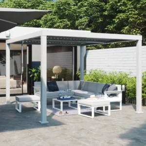 Pergola bioclimatique autoportante Clima – Aluminium blanc – 9,69 m²