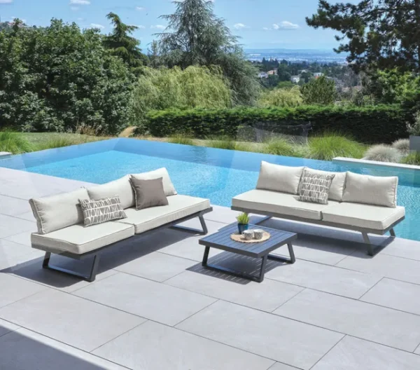 media (9) Salon de jardin modulable OZALIDE Oakland – Aluminium anthracite – 6 places