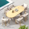 Ensemble de salle à manger d'extérieur en aluminium 7 pièces avec dessus de table extensible, fauteuil tissé pour 6