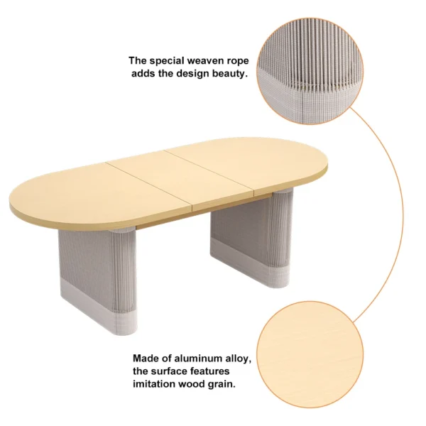 Ensemble de salle à manger d'extérieur en aluminium 7 pièces avec dessus de table extensible, fauteuil tissé pour 6