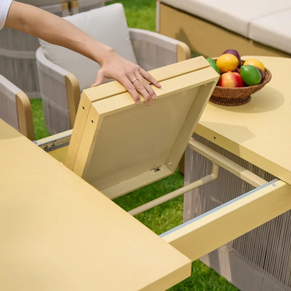 Ensemble de salle à manger d'extérieur en aluminium 7 pièces avec dessus de table extensible, fauteuil tissé pour 6