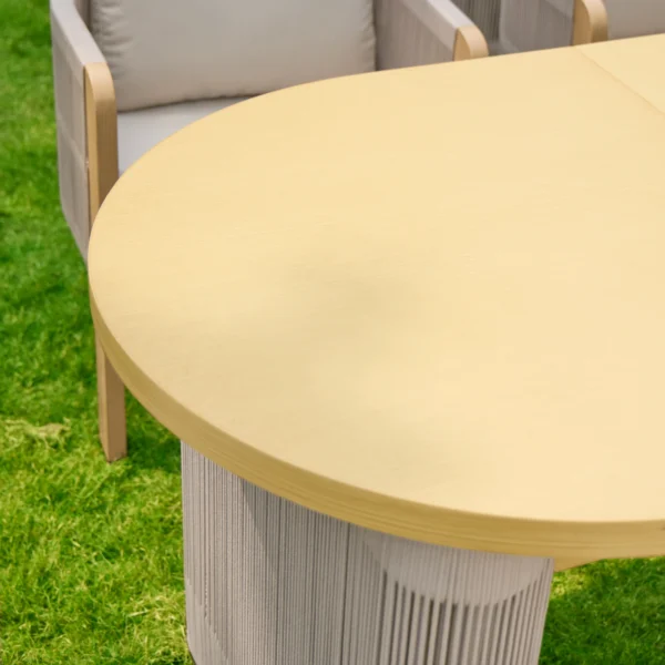 Ensemble de salle à manger d'extérieur en aluminium 7 pièces avec dessus de table extensible, fauteuil tissé pour 6
