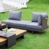 Ensemble canapé Tevara 4 pièces modulable en teck et aluminium, 6 places, Gris