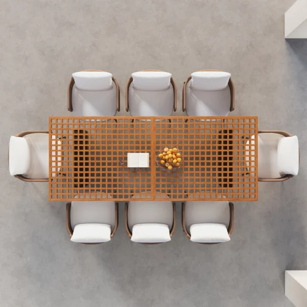 Ensemble de repas de jardin rectangulaire Grida 9 pièces avec 8 chaises en teck et résine tressée