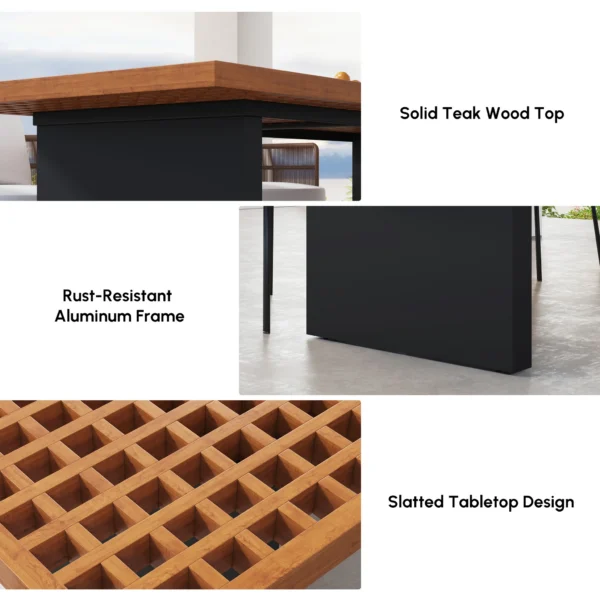 Ensemble de repas de jardin rectangulaire Grida 9 pièces avec 8 chaises en teck et résine tressée