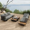Ensemble canapé Tevara 4 pièces modulable en teck et aluminium, 6 places, Gris