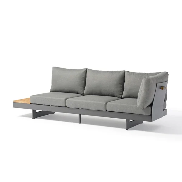 Ensemble canapé Tevara 4 pièces modulable en teck et aluminium, 6 places, Gris