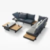 Ensemble canapé Tevara 4 pièces modulable en teck et aluminium, 6 places, Gris