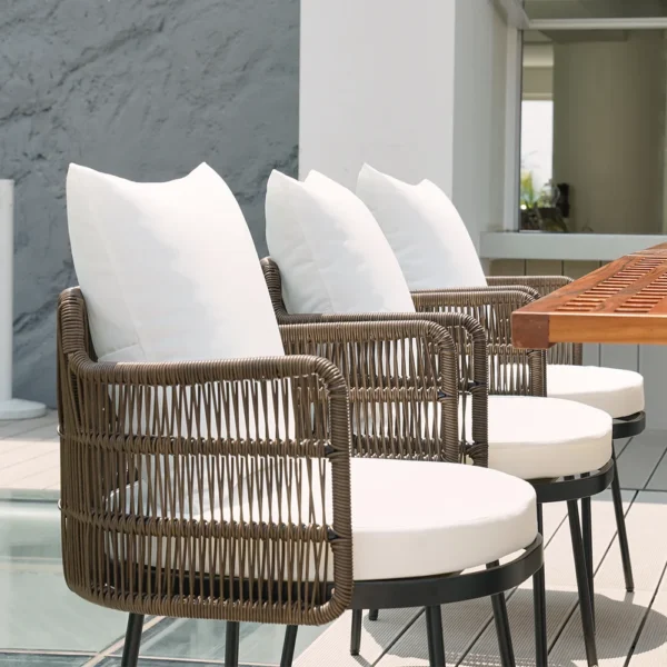 Ensemble de repas de jardin rectangulaire Grida 9 pièces avec 8 chaises en teck et résine tressée