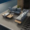 Ensemble canapé Tevara 4 pièces modulable en teck et aluminium, 6 places, Gris