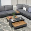 Ensemble canapé Tevara 4 pièces modulable en teck et aluminium, 6 places, Gris